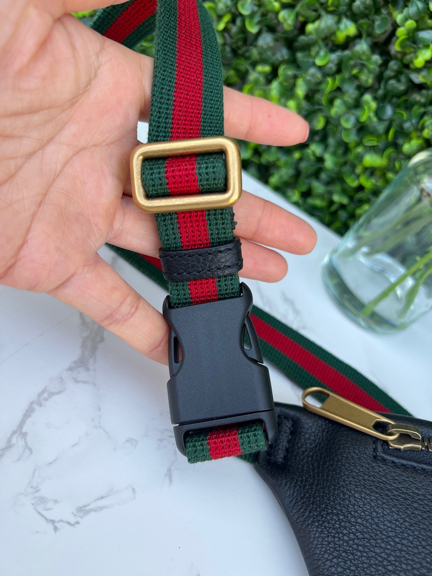 Small GG Logo Print Leather Belt Bag in Black