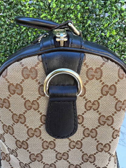 Authentic Preowned Vintage Dark Brown GG Boston Bag with Vintage Web