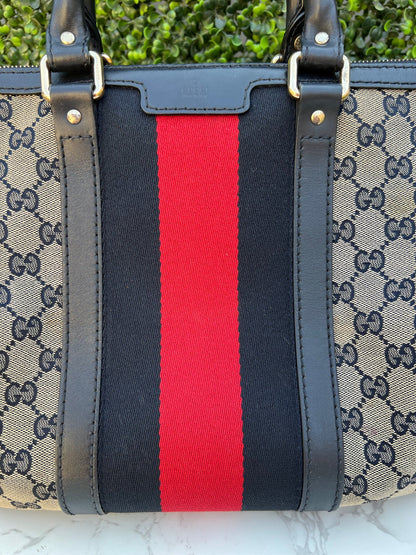 Authentic Preowned Gucci Boston Crossbody Bag with Vintage Web Navy Blue