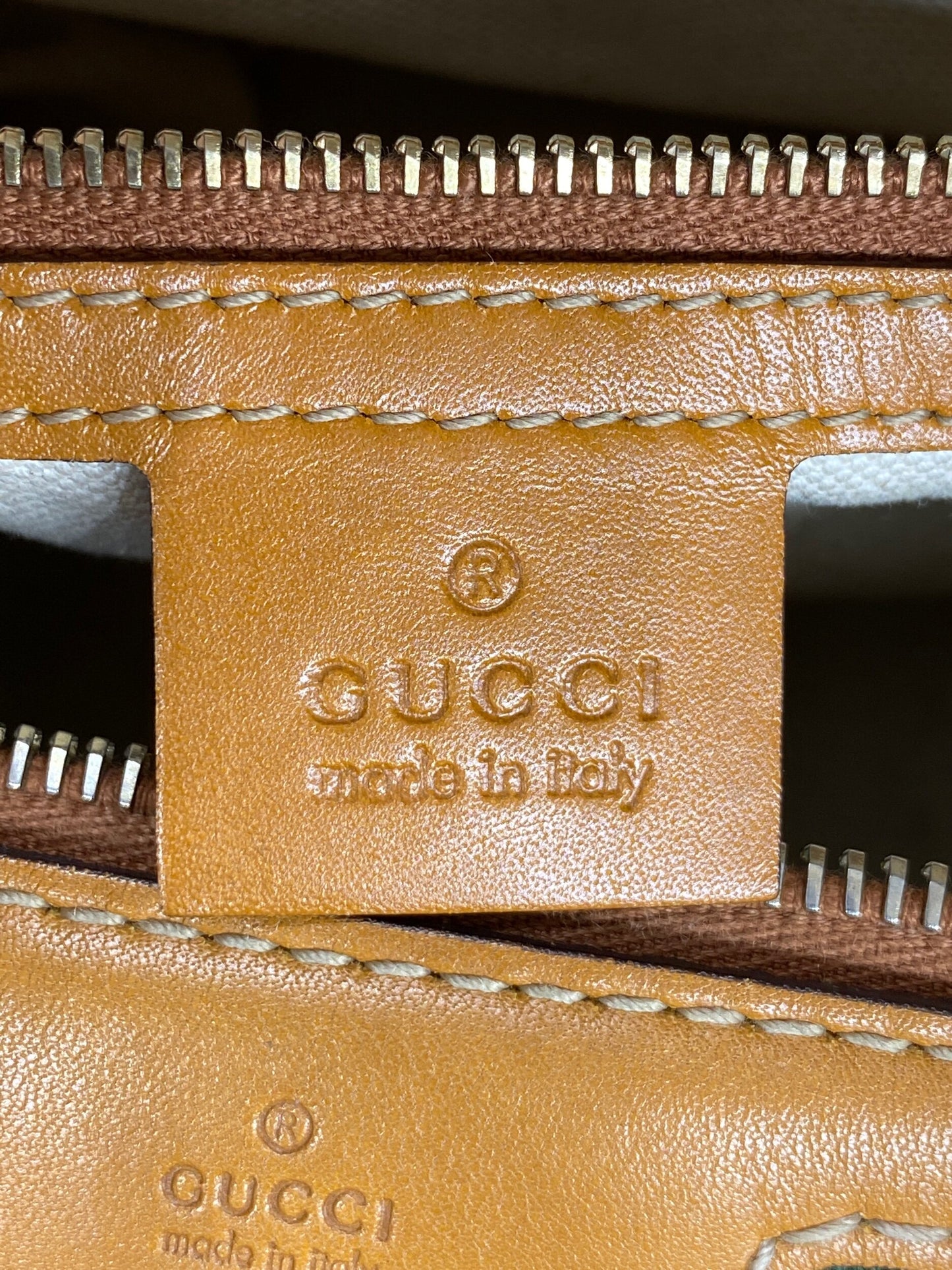 Gucci Vintage Web Medium Boston Bag Cognac