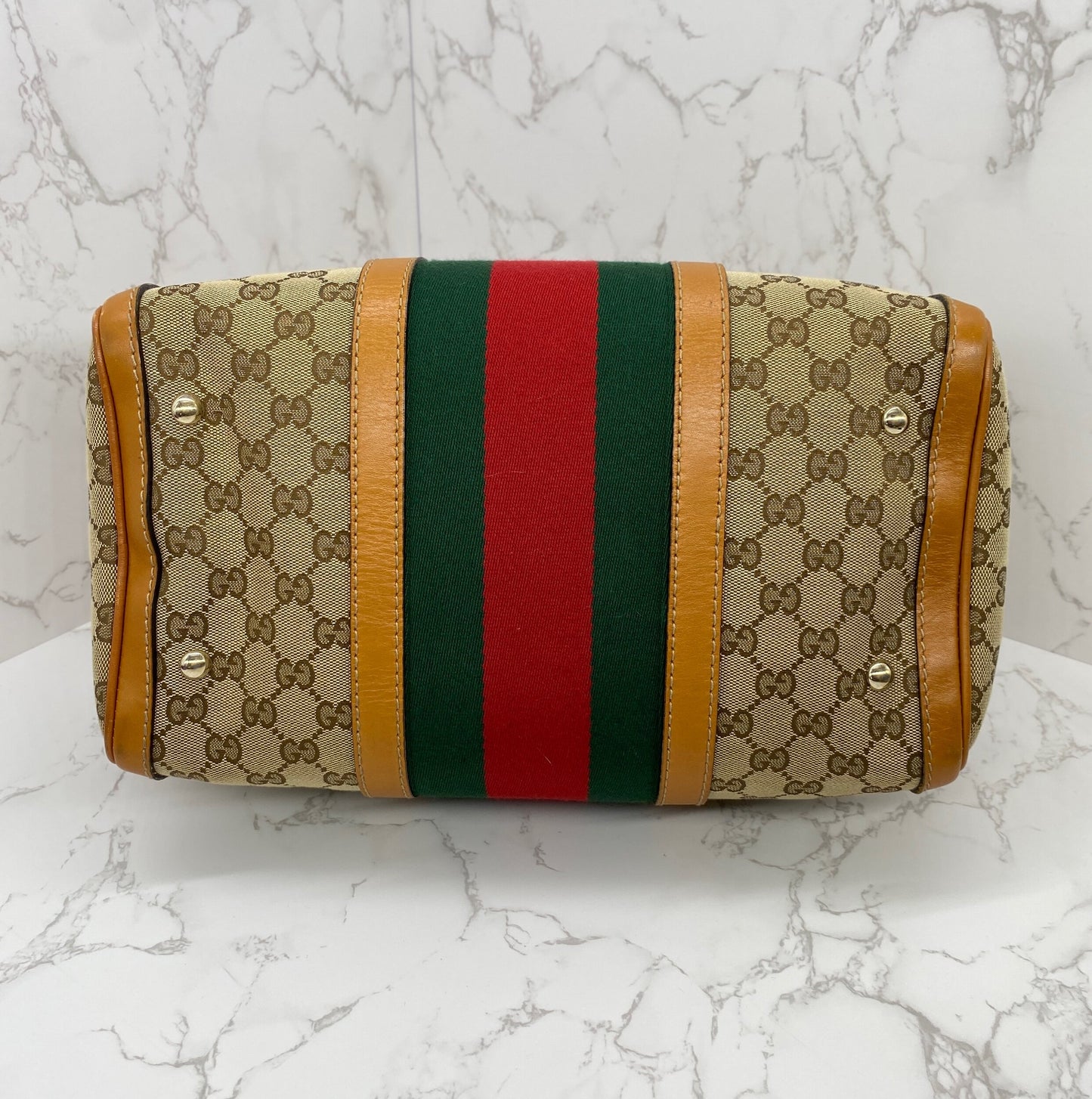 Gucci Vintage Web Medium Boston Bag Cognac