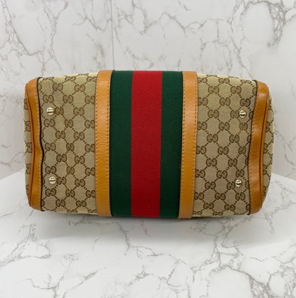 Gucci Vintage Web Medium Boston Bag Cognac