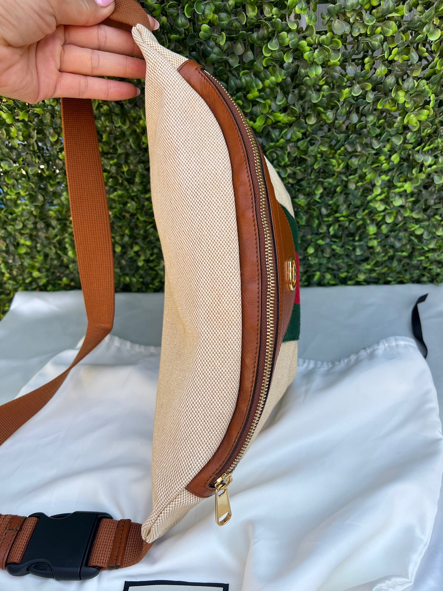 Web Beige Canvas Belt Bag