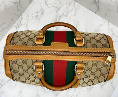 Gucci Vintage Web Medium Boston Bag Cognac