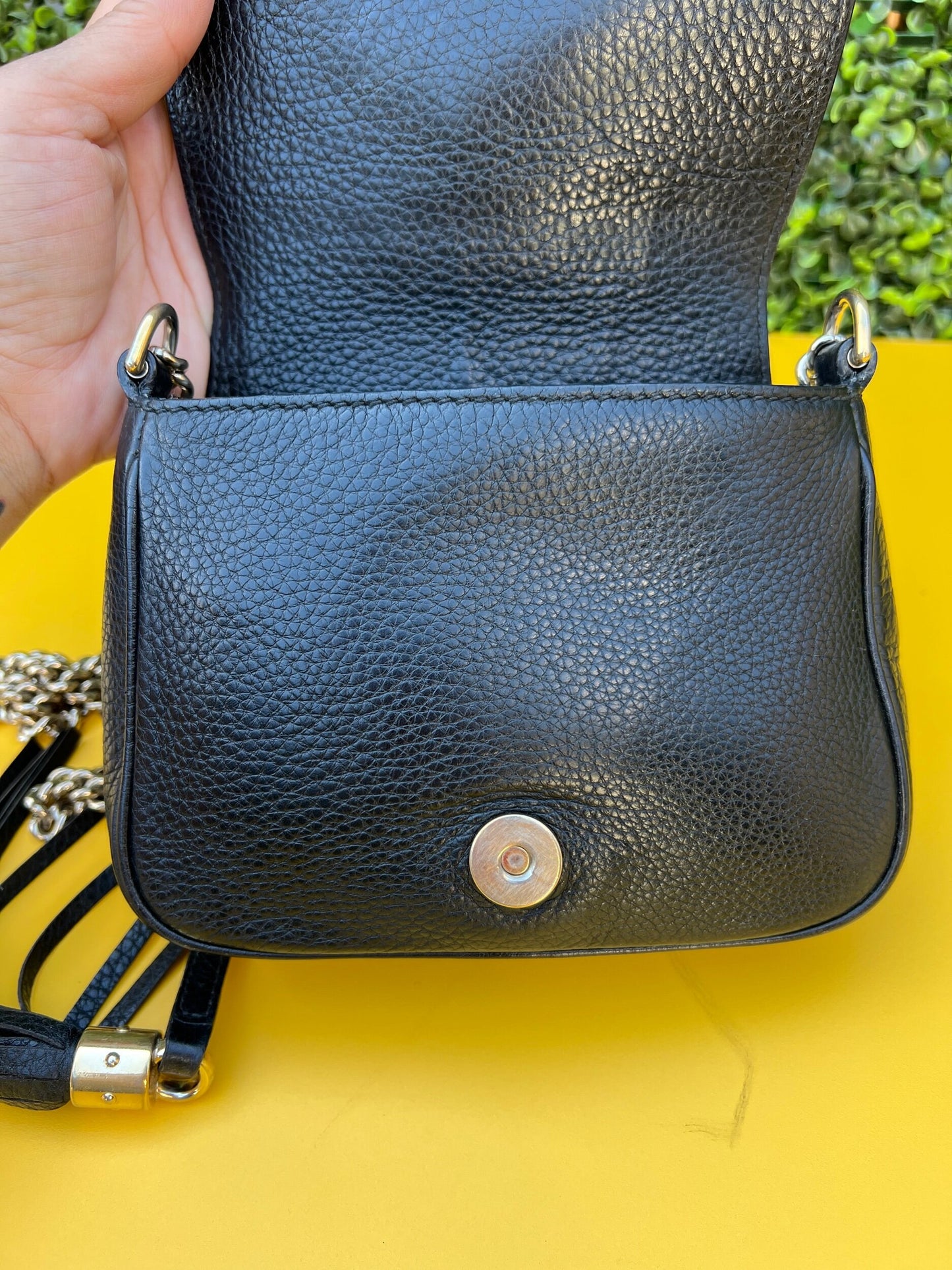 Gucci Soho Chain Flap Crossbody Bag, Black Leather