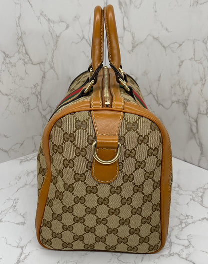 Gucci Vintage Web Medium Boston Bag Cognac
