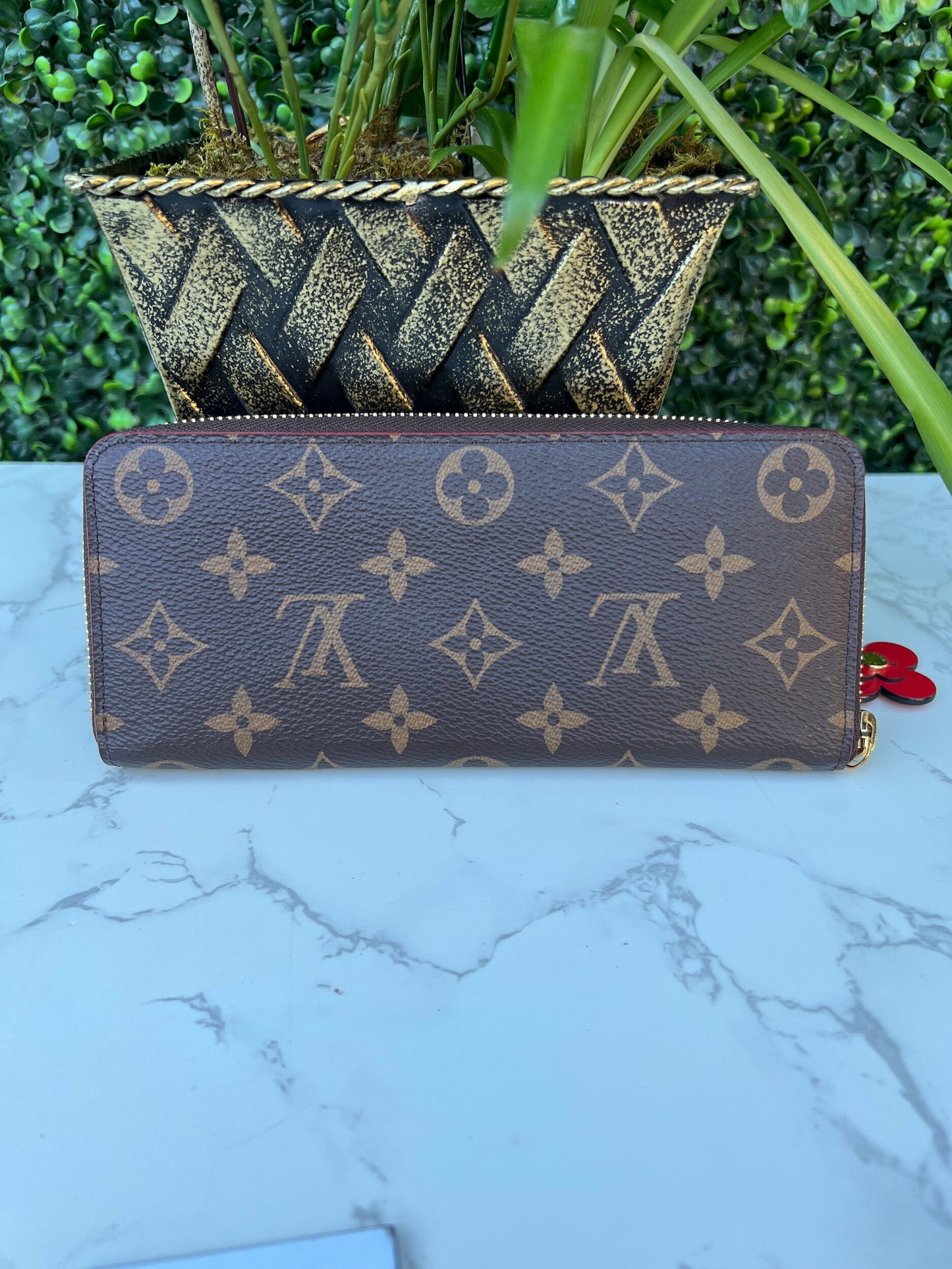 Authentic LV Clemence Blooming Flower Monogram Wallet Poppy Red
