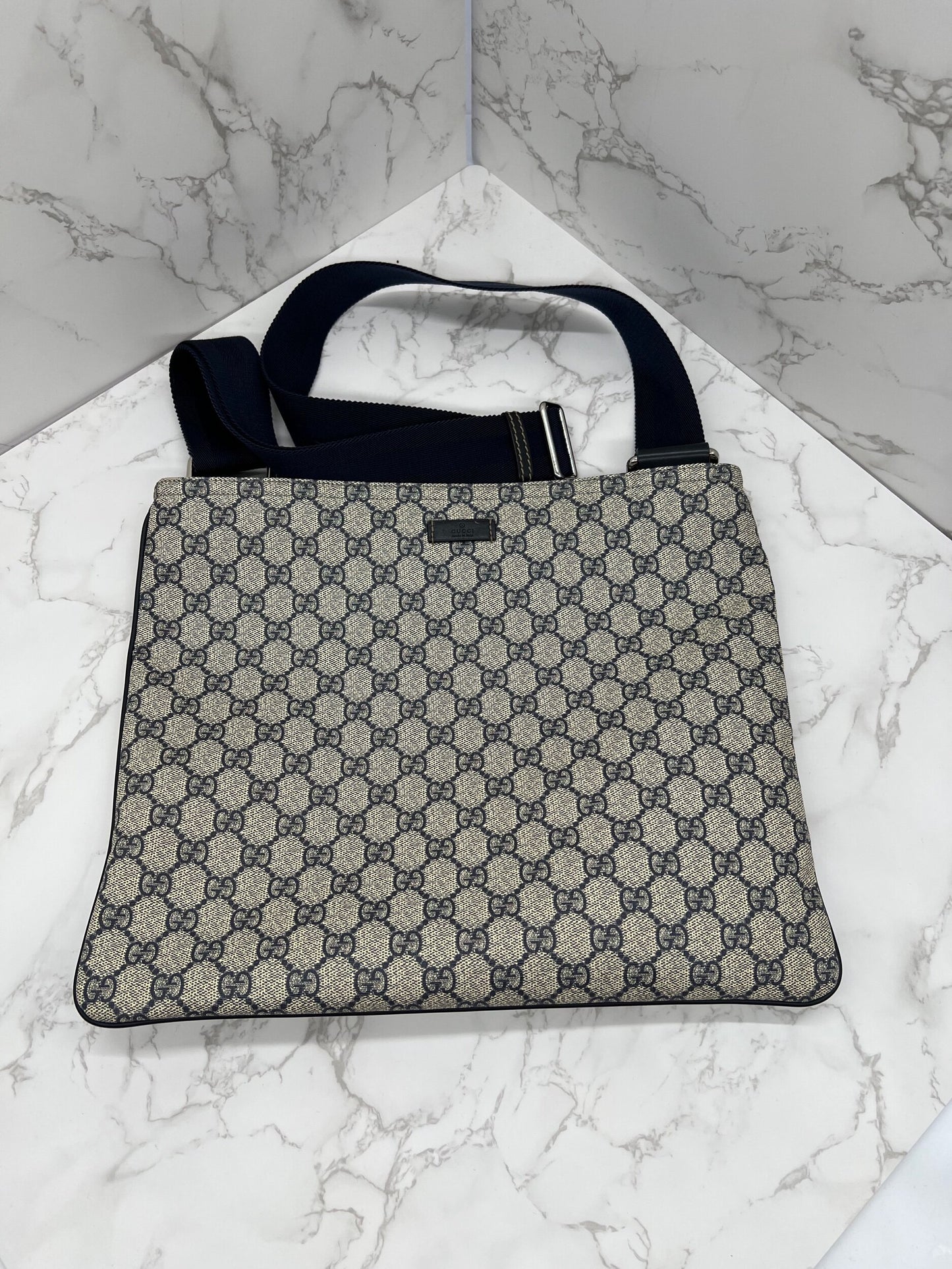 Gucci Blue/Grey GG Coated Canvas Messenger Bag