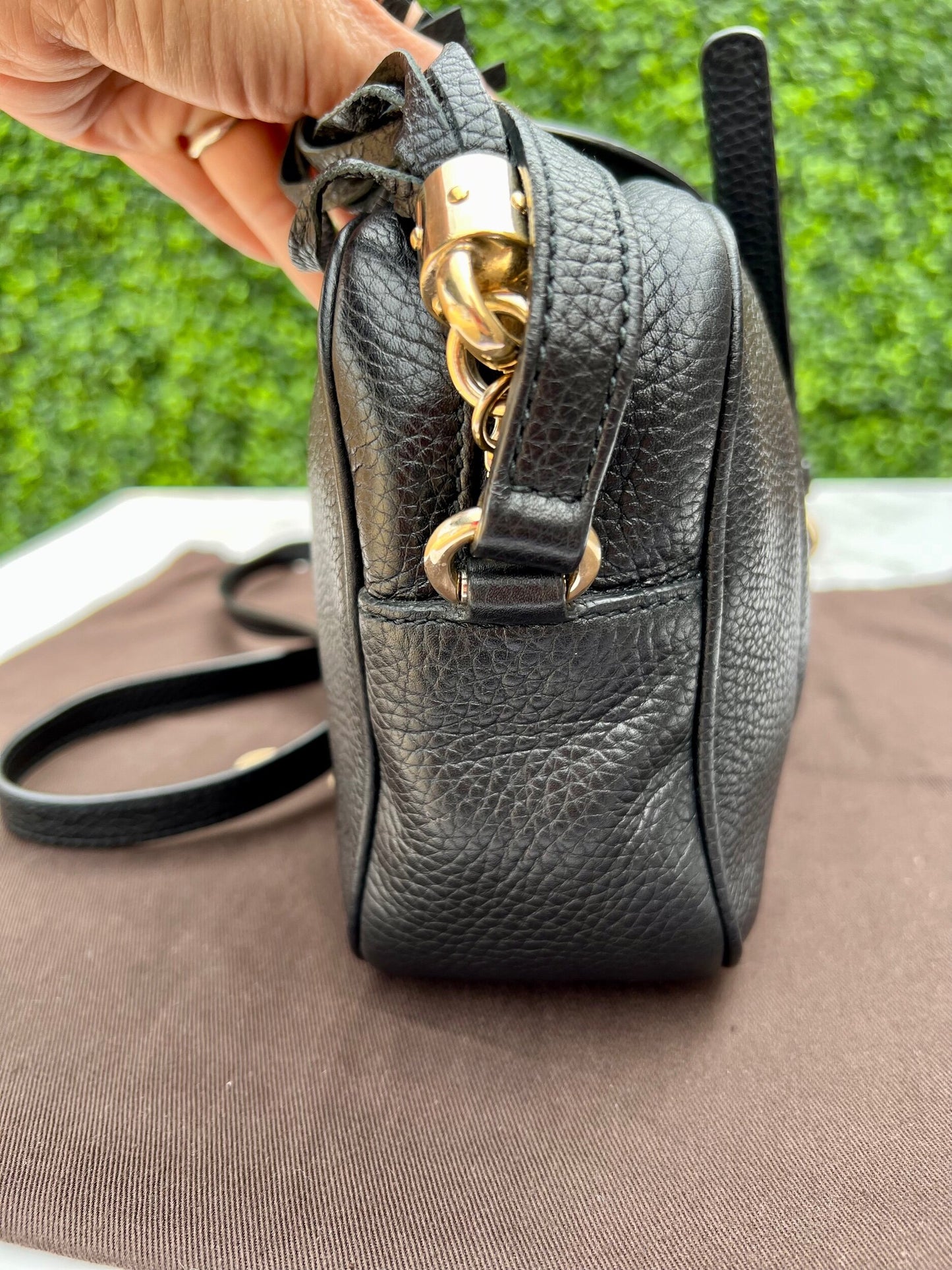 Soho Disco Pebbled Leather Crossbody Bag in Black