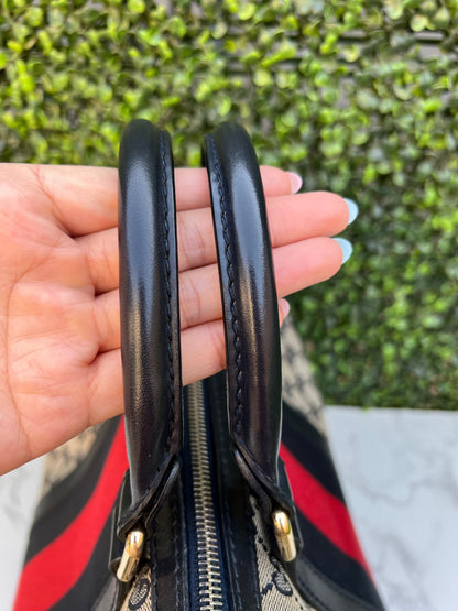 Authentic Preowned Gucci Boston Crossbody Bag with Vintage Web Navy Blue