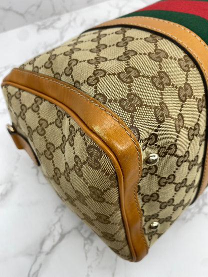Gucci Vintage Web Medium Boston Bag Cognac