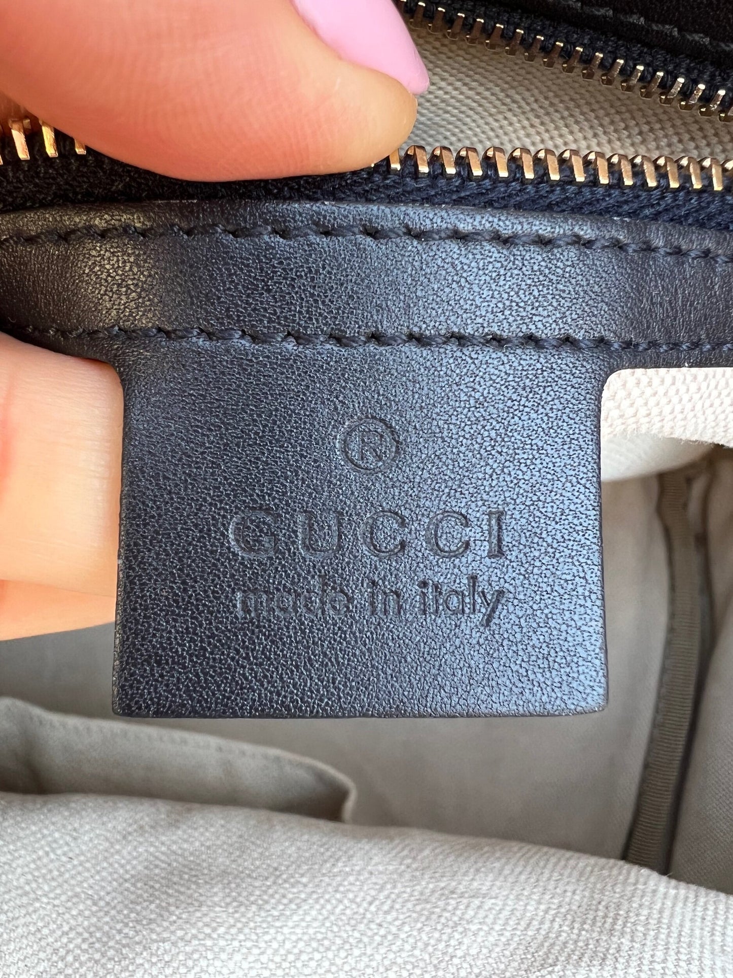 Authentic Preowned Gucci Boston Crossbody Bag with Vintage Web Navy Blue