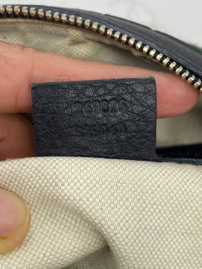 GUCCI Black Leather Vintage Web Small Boston with Removable Strap