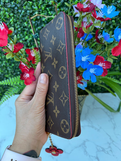 Authentic LV Clemence Blooming Flower Monogram Wallet Poppy Red