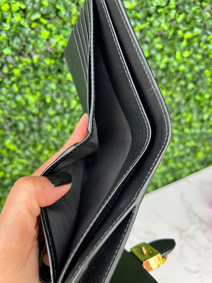 GG Black Leather French Compact Wallet