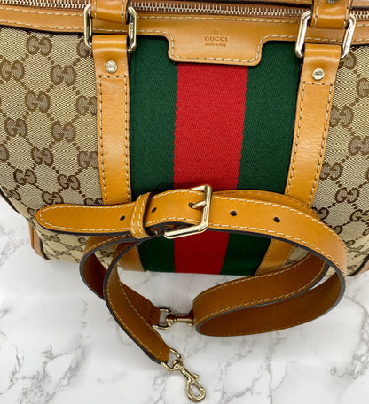 Gucci Vintage Web Medium Boston Bag Cognac