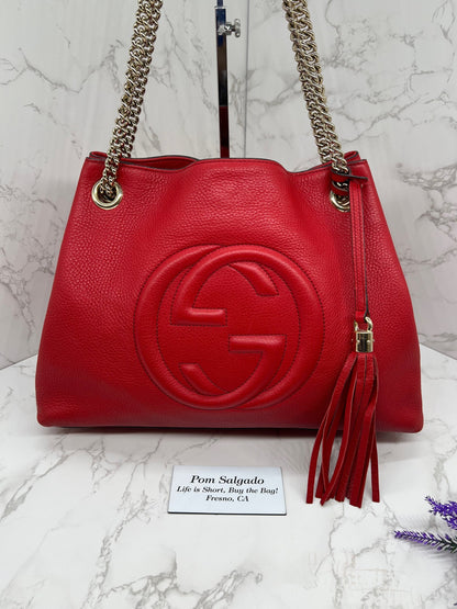 GG Medium Soho Double Chain Pebbled Leather Red