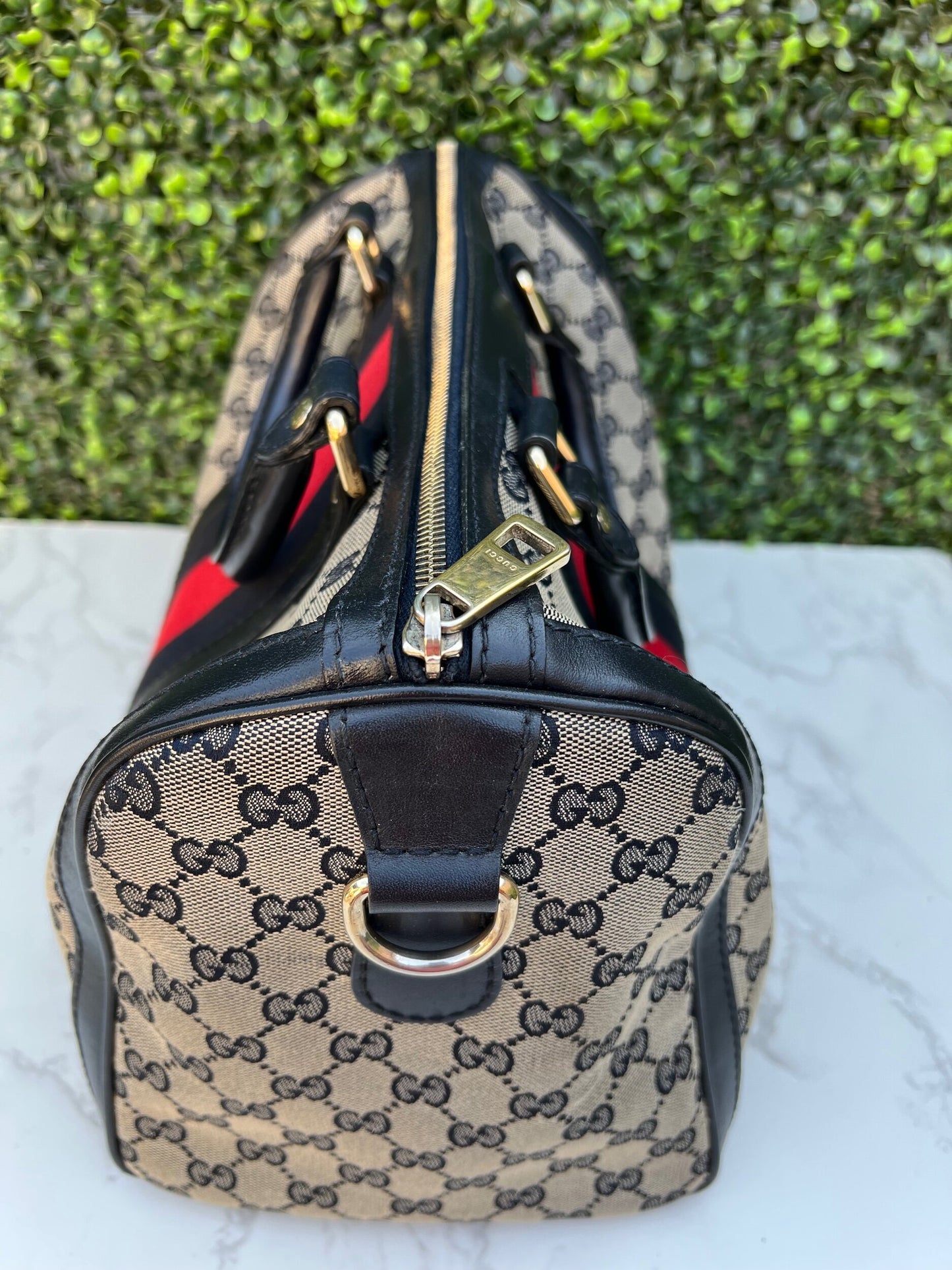 Authentic Preowned Gucci Boston Crossbody Bag with Vintage Web Navy Blue