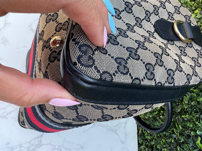 Authentic Preowned Gucci Boston Crossbody Bag with Vintage Web Navy Blue