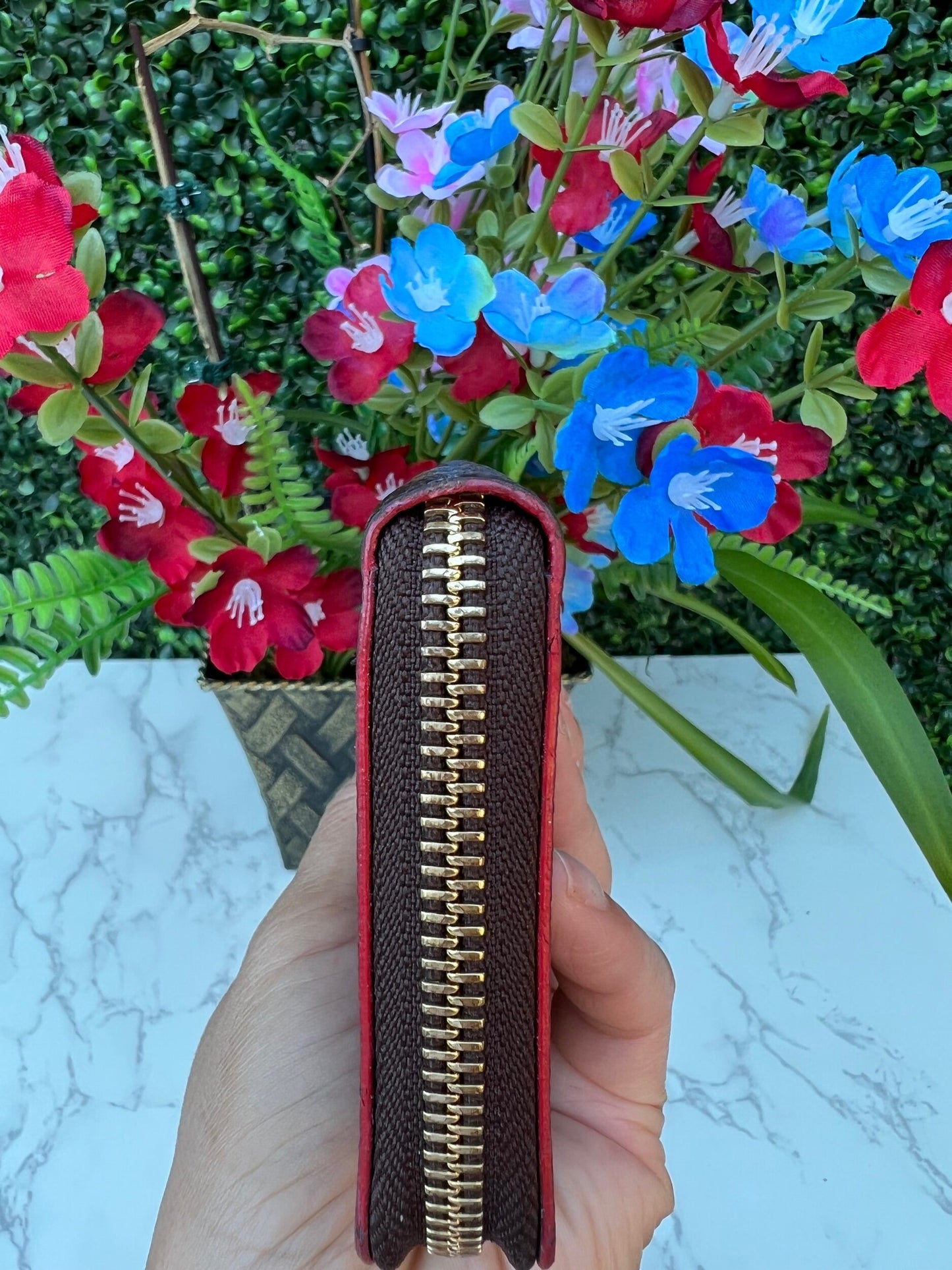 Authentic LV Clemence Blooming Flower Monogram Wallet Poppy Red