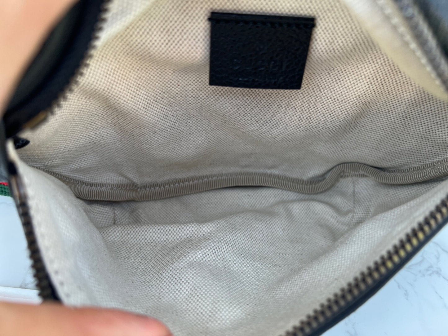 Small GG Logo Print Leather Belt Bag in Black