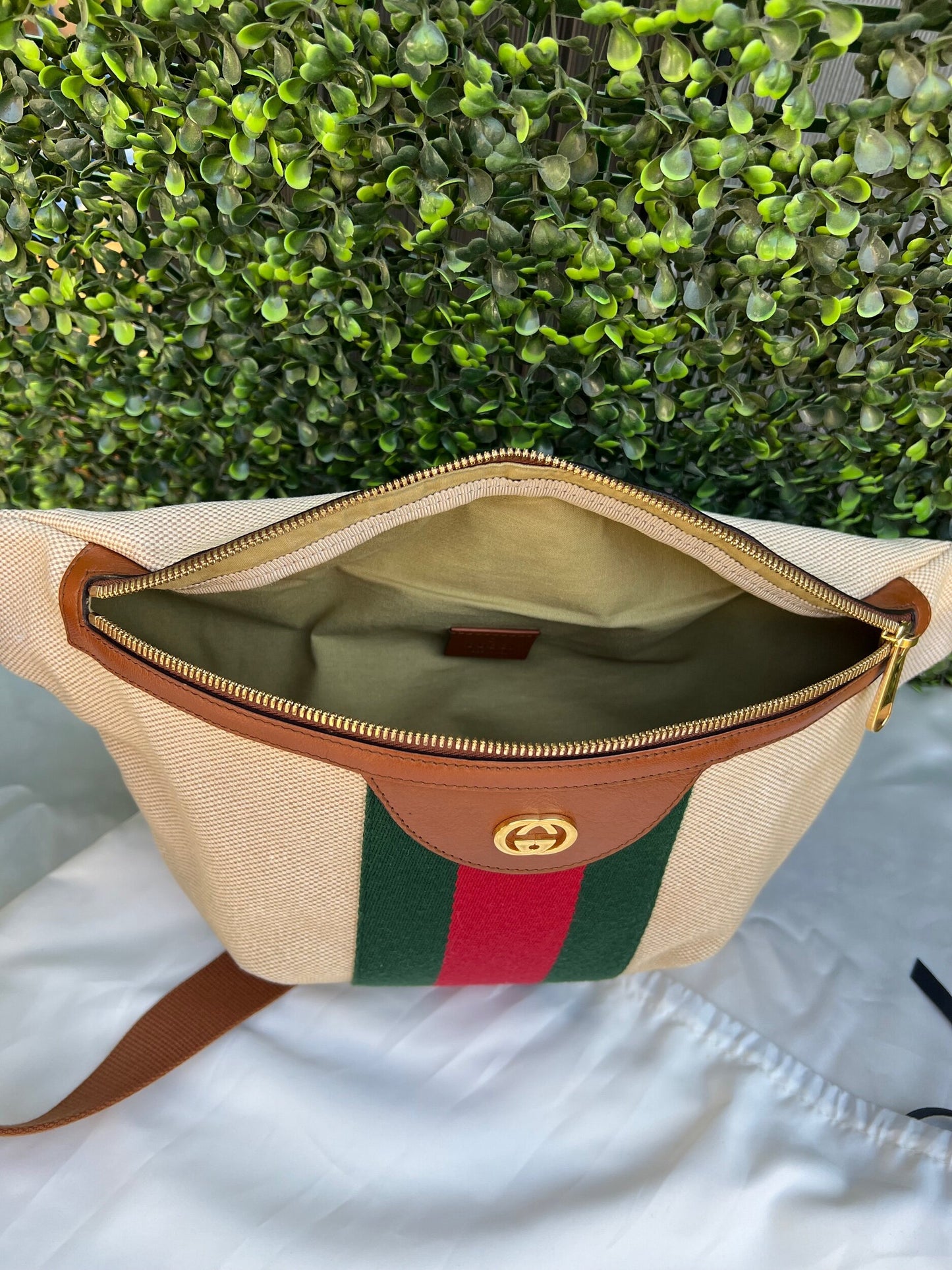 Web Beige Canvas Belt Bag