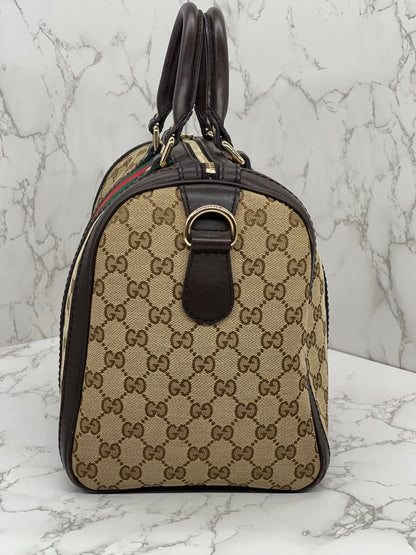 Gucci Boston Bag Medium Beige Red/Green Trim