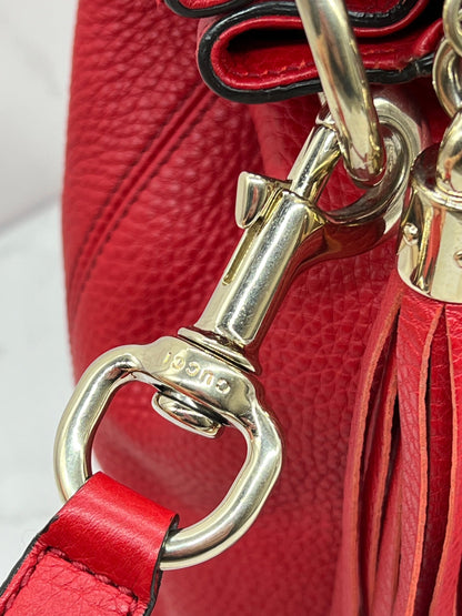 Gucci Pebbled Leather Soho Hobo Bag Red