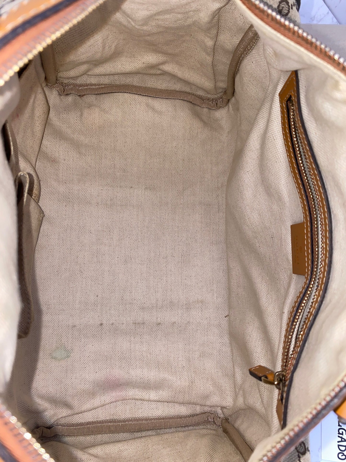 Gucci Vintage Web Medium Boston Bag Cognac