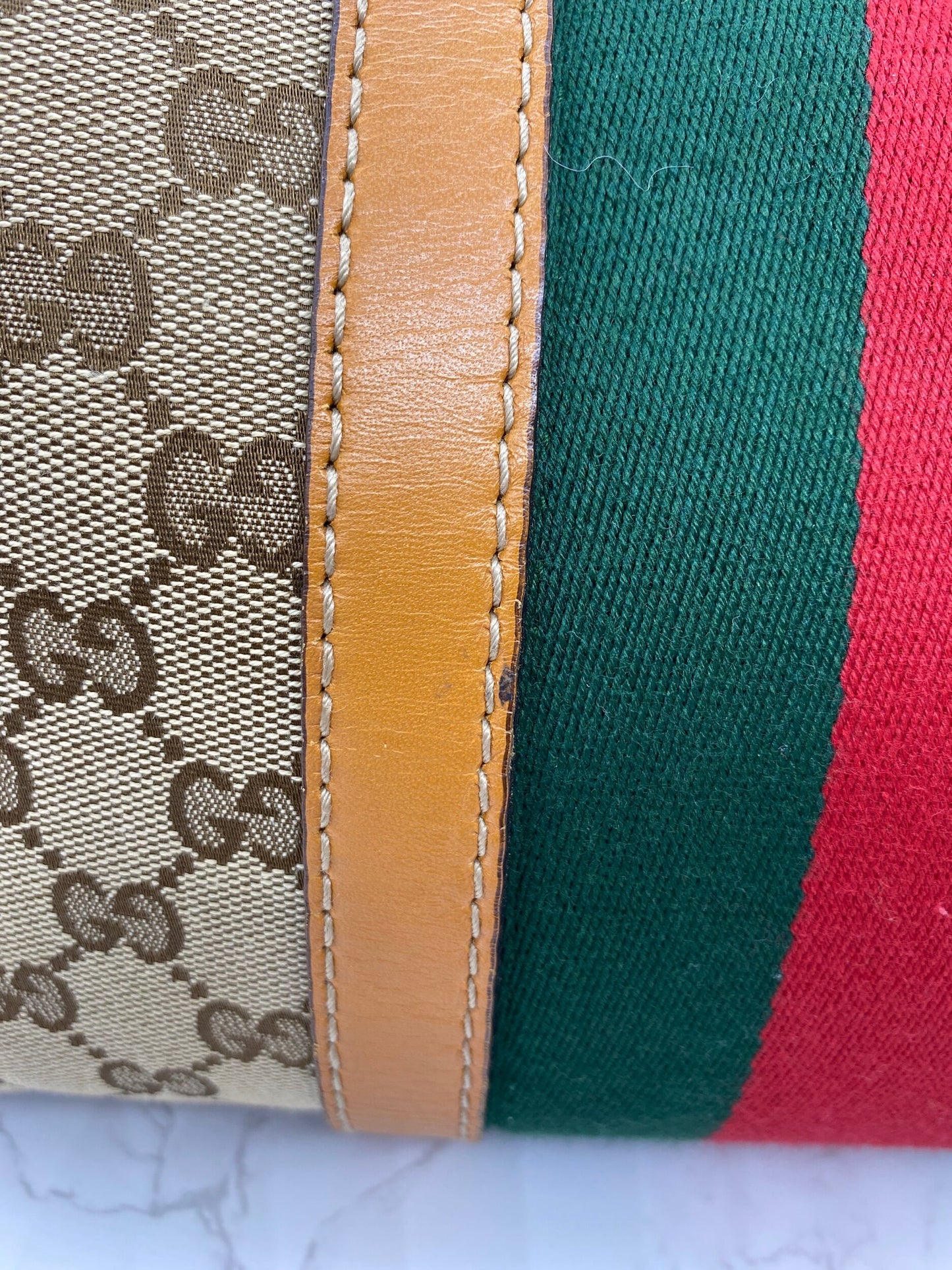 Gucci Vintage Web Medium Boston Bag Cognac