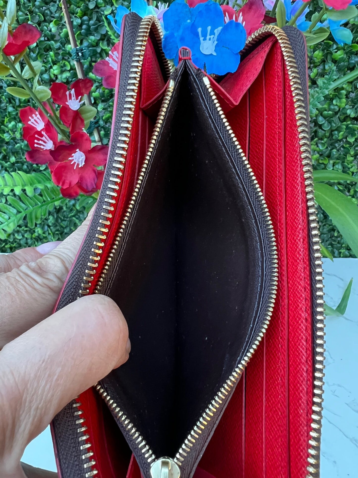 Authentic LV Clemence Blooming Flower Monogram Wallet Poppy Red