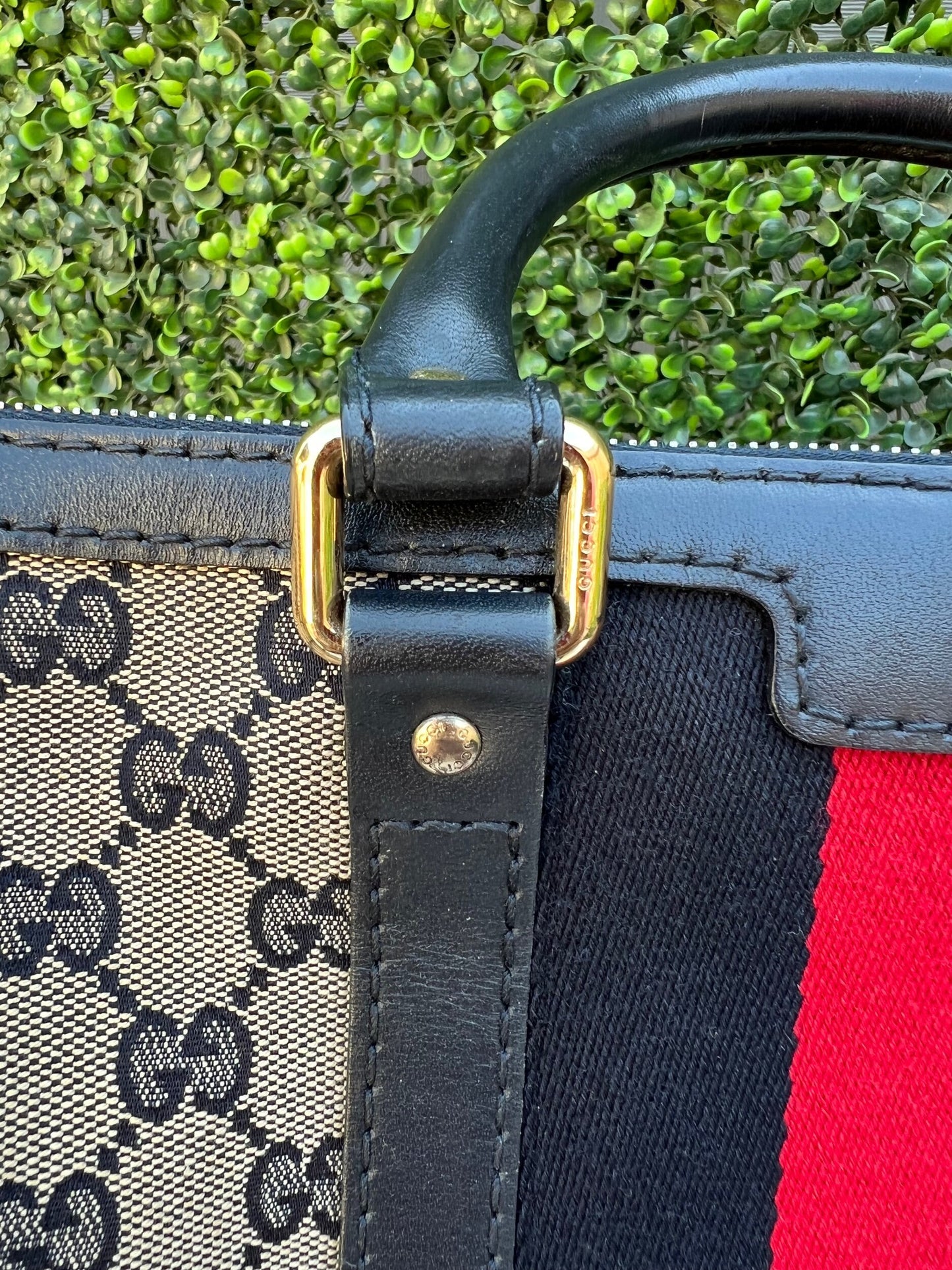 Authentic Preowned Gucci Boston Crossbody Bag with Vintage Web Navy Blue