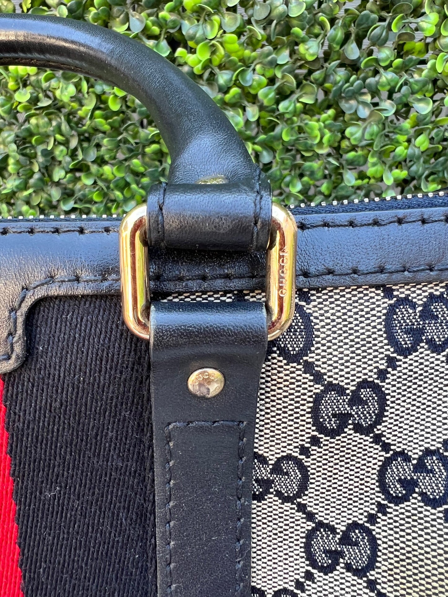 Authentic Preowned Gucci Boston Crossbody Bag with Vintage Web Navy Blue