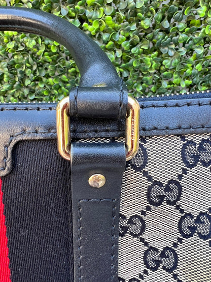 Authentic Preowned Gucci Boston Crossbody Bag with Vintage Web Navy Blue