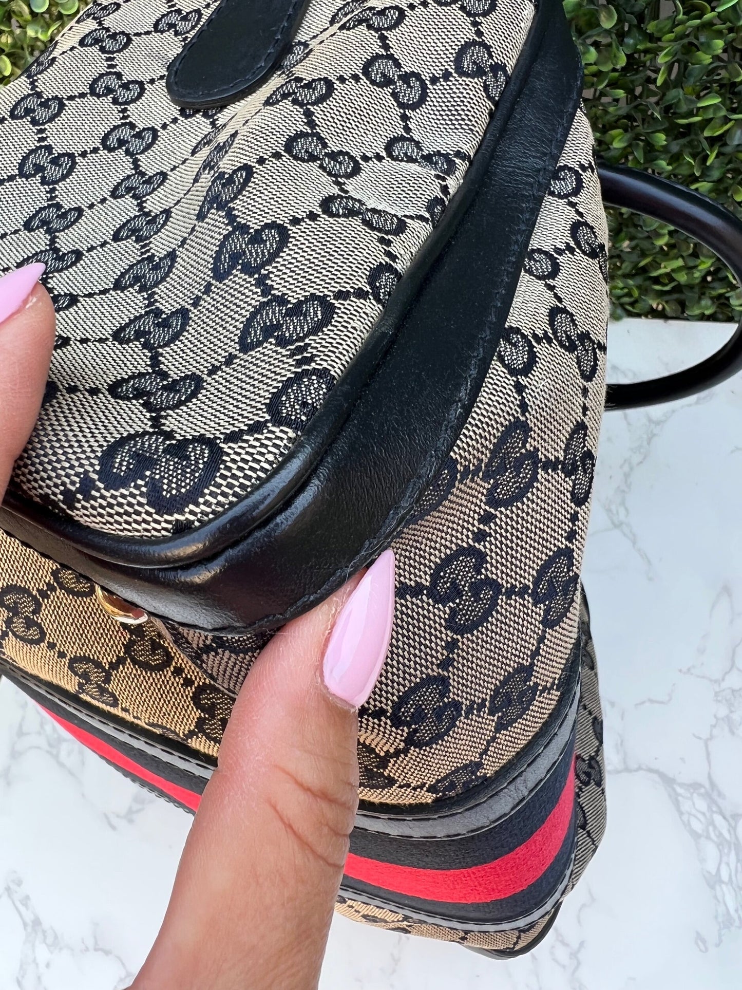 Authentic Preowned Gucci Boston Crossbody Bag with Vintage Web Navy Blue