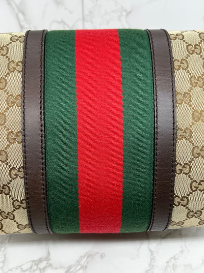 Gucci GG Vintage Web Medium Boston Dark Brown Red/Green w/Strap