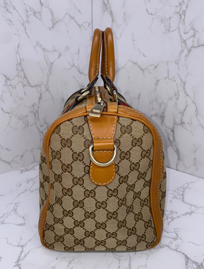Gucci Vintage Web Medium Boston Bag Cognac