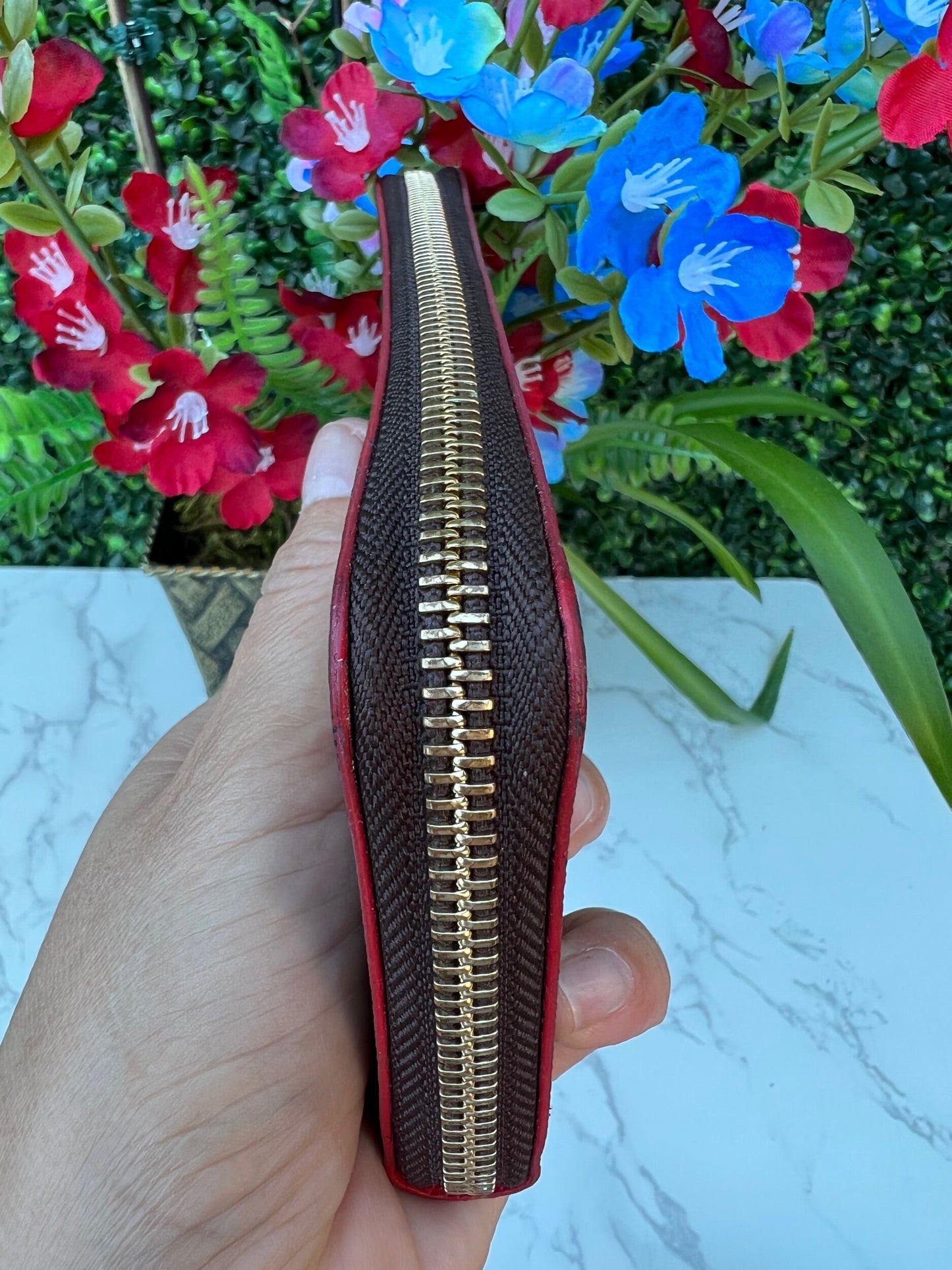 Authentic LV Clemence Blooming Flower Monogram Wallet Poppy Red
