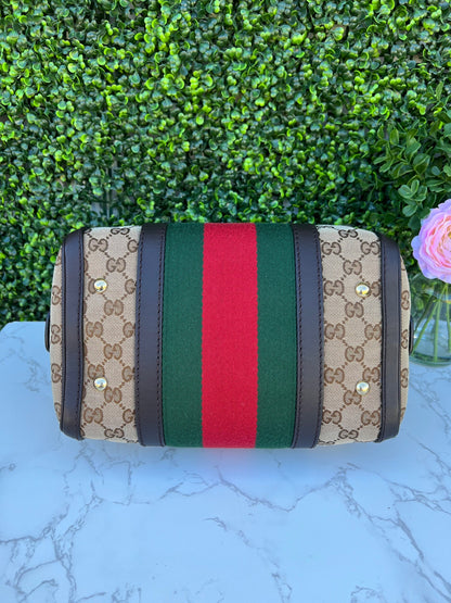 GG Small Boston Vintage Web Dark Brown with Removable Strap