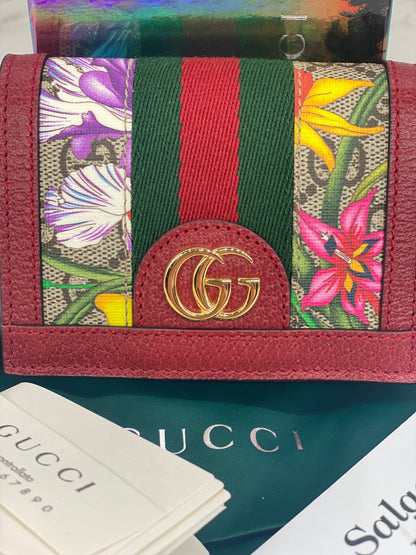 Gucci Red Ophidia Flora Card Case Wallet