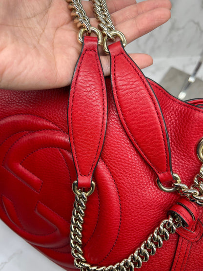 GG Medium Soho Double Chain Pebbled Leather Red