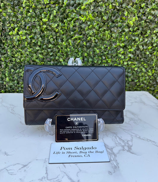 Authentic Preowned Chanel Calfskin Quilted Cambon Tri-Fold Clutch Wallet Black