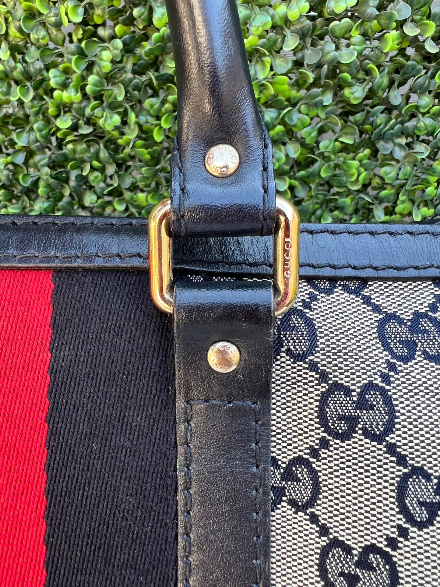 Authentic Preowned Gucci Boston Crossbody Bag with Vintage Web Navy Blue