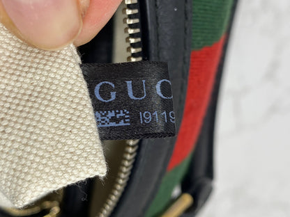 GUCCI Black Leather Vintage Web Small Boston with Removable Strap