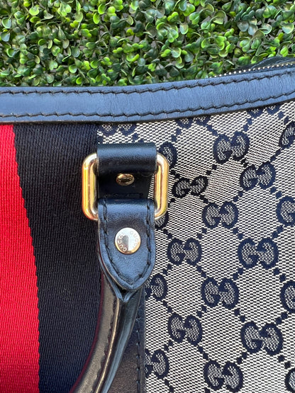 Authentic Preowned Gucci Boston Crossbody Bag with Vintage Web Navy Blue