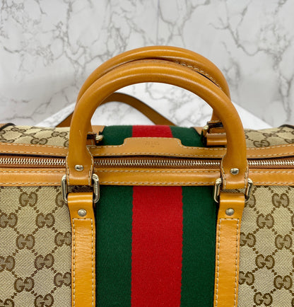 Gucci Vintage Web Medium Boston Bag Cognac