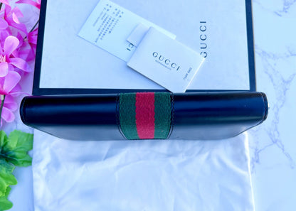 GG Web Zip Around Wallet Leather Black