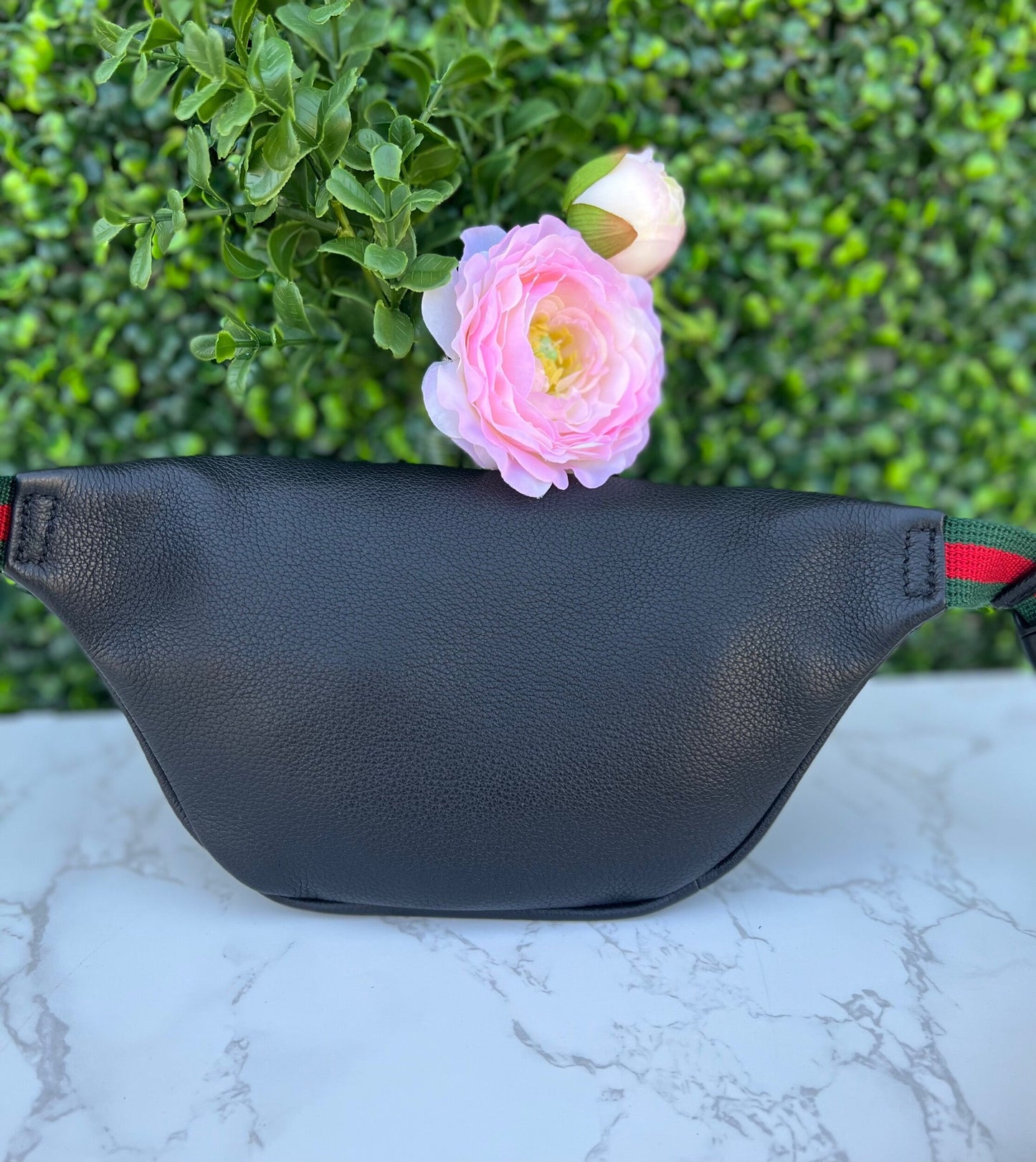 Small GG Logo Print Leather Belt Bag in Black
