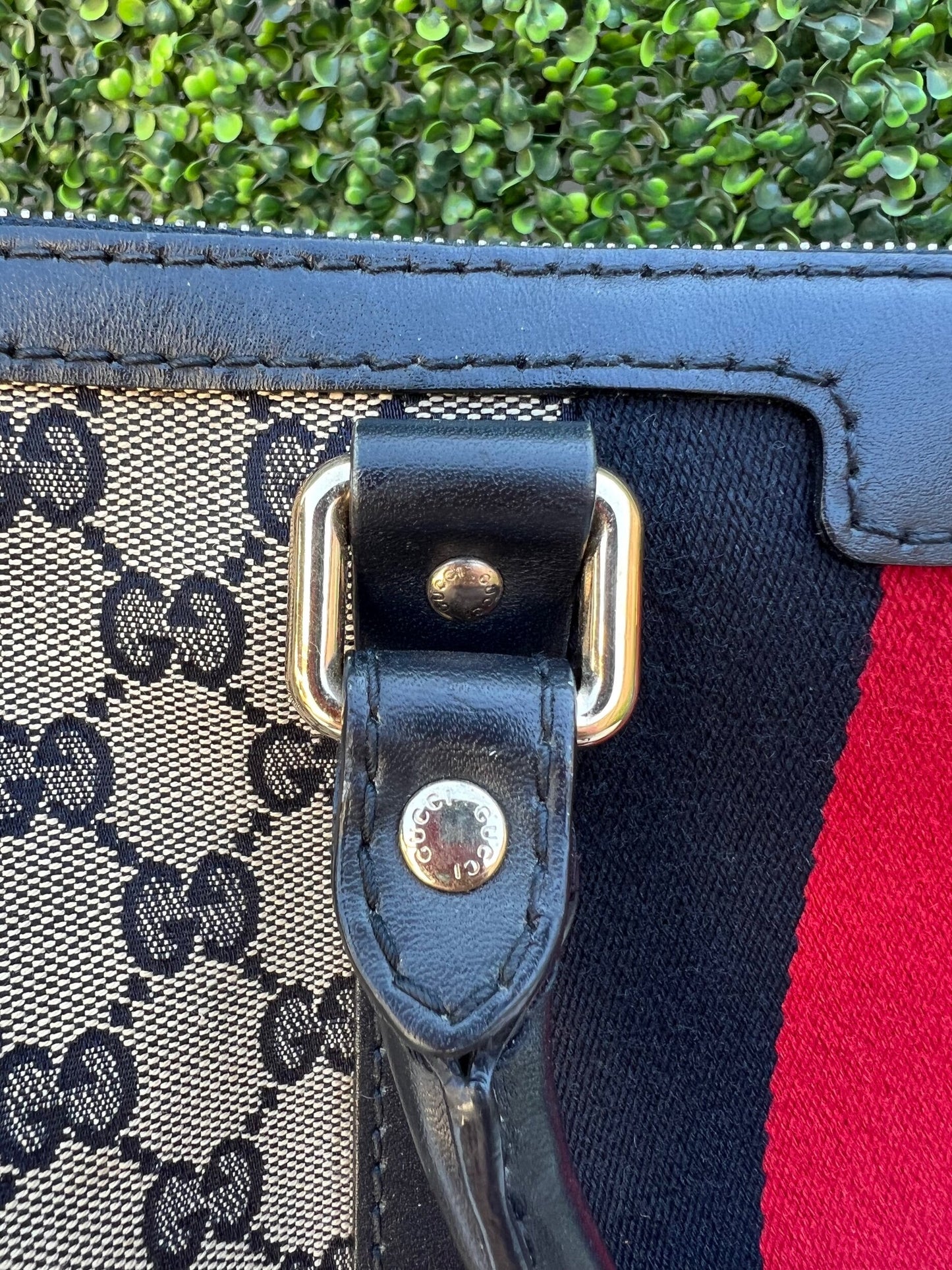 Authentic Preowned Gucci Boston Crossbody Bag with Vintage Web Navy Blue