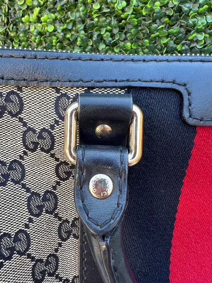 Authentic Preowned Gucci Boston Crossbody Bag with Vintage Web Navy Blue